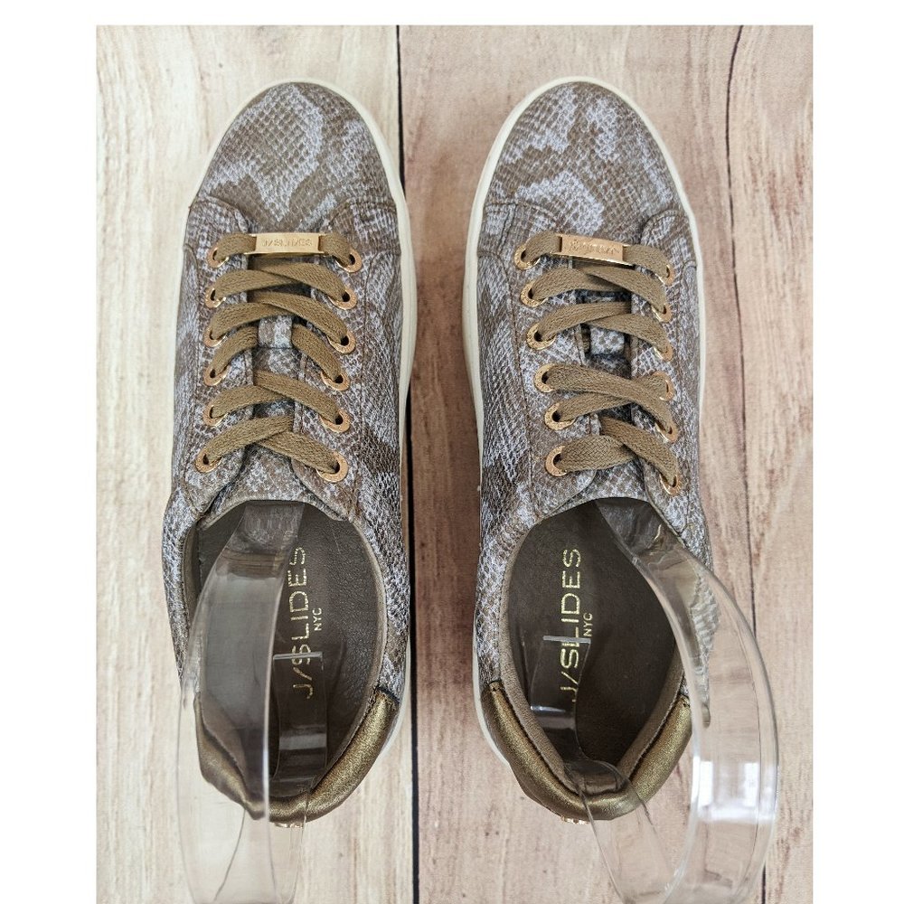 J/SLIDES Metallic Gold Snakeskin Lace Up Platform Sneakers Sz 6 - Picture 6 of 10